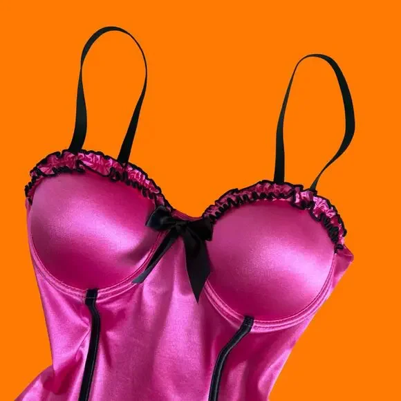 00's vintage pink satin mcbling y2k bustier corset 32B morbid threads - Picture 4 of 9